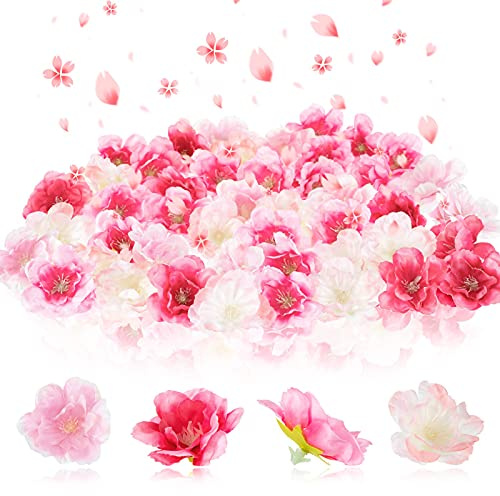 Dilunave Künstliche Kirschblütenblätter, Pfingstrosen, Gänseblümchen, Dekoration, Sakura, Blumenkopf-Dekoration für Kleider, DIY-Zubehör, Hochzeit, Party, Zubehör, 100 Stück, Hellrosa, Rosa, 100 Stück