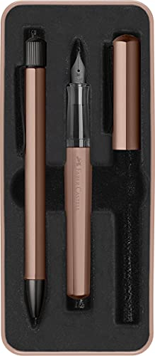 Faber-Castell 140589 - Geschenkset Hexo Bronze, mit Füller M und Drehkugelschreiber B