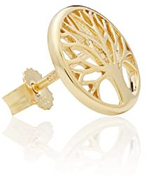 NKlaus Einzel 10,6mm Baum des Lebens Ohrstecker 333 Gelb Gold Weltenbaum glanz Ohrring 13115