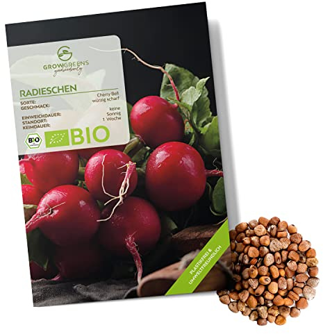 BIO Radieschen Samen (Cherry Bell, 50 Korn) - Radieschen Saatgut aus biologischem Anbau ideal für die Anzucht im Garten, Balkon oder Terrasse