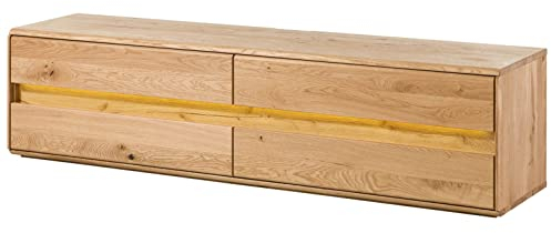 MASSIVMOEBEL24.DE | Cardiff TV-Board aus Massivholz inkl. LED-Beleuchtung #141 | Wildeichenholz - Natur, geölt | mit 4 großen Schubladen | 184 x 43,5 x 47,5 cm | Lowboard