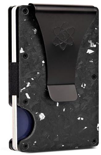 ROSSM Geldbörse Herren mit RFID-Schutz - Kartenetui Herren aus Kohlefaser und Metall mit Geldklammer und Gummiband - RFID Geldbeutel Herren- Slim Wallet for Men