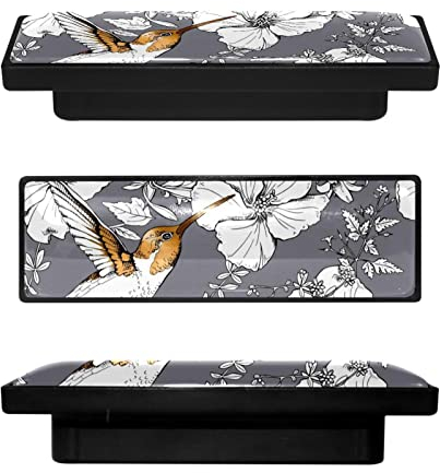 Schubladenknopf, goldfarben, Kolibri auf exotischen Hibiskusblüten, Kristallglas, ergonomisch, 9,1 cm, für Möbel, Schrank, Küche, Kommode, Schrank, Kleiderschrank, 4 Stück