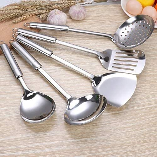 Set Utensilios de Cocina Antiadherente Juego de Utensilios de Cocina de Acero Inoxidable, 5 uds., espátula, Cuchara, Pala for freír, colador, Fideos, Cuchara de Espagueti, Utensilios de Cocina