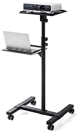 Projektorständer Mobiler Projektor- und Laptopständer, Rollwagen mit belüftetem Tablett, Schwarzer, höhenverstellbarer Laptop- und Projektor-Präsentationswagen, 2 Regale, Projektorhalterungen