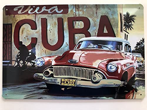 mrdeco Metall Schild 20x30cm Viva Cuba Oldtimer Auto Kuba Retro Tin Sign