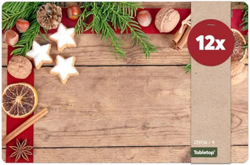 Weihnachts Tischsets 12er als abwaschbare Weihnachten Tischdeko - Platzsets Weihnachtsdeko Gewürze als Winter Tischuntersetzer - Platzdeckchen als Tischunterlage für Esstisch Wohnzimmer Tisch