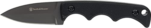 Smith & Wesson H.R.T Spear Point Neck Knife, 14 cm. Gesamtlänge mit 5,08 c. Klingenlänge und abreißbarem Trageband