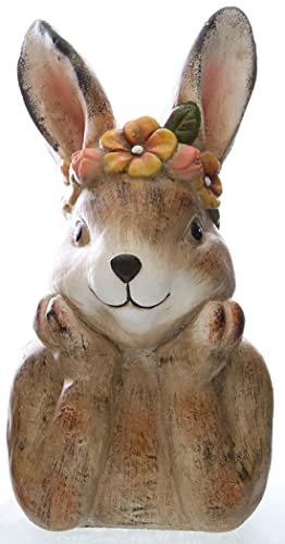 ETC putziger origineller Osterhase als Büste mit Blumenkranz Keramik bemalt in 2 möglichen Ausführungen 1 oder 2 Pfoten (braun bunt 2 Pfoten)