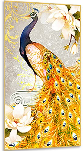 Instarry 5D DIY Diamond Painting Set Groß goldener Pfau Wohnzimmer Deko 70x40 cm