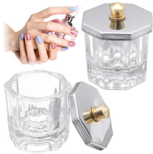 2 Piezas Vaso de Cristal para Uñas,Copa de Cristal de Uñas,Dappen Dish Nails, Plato de Cristal para Uñas,Plato de Líquido de Acrílico con Tapa,Taza Uñas Vidrio