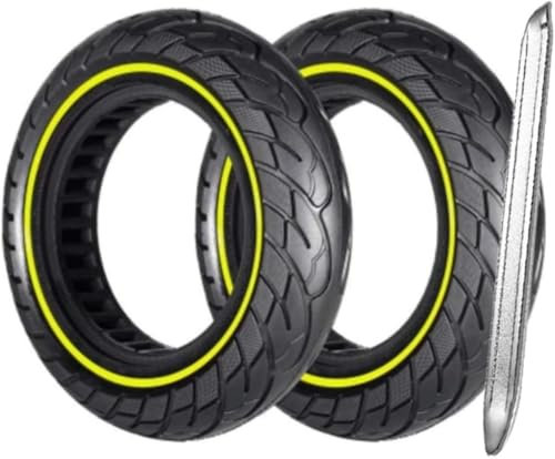 G.V.SHOP® 10X2.5 Zoll 45MM Vollgummirad für Elektroroller Scooter Scooter, Vollgummi, Kompatibel mit NINEBOT G30 Max, Xiaomi PRO 4, Anti-Rutsch, Vollgummireifen, 60/70-6.5 (Fluo 2pcs+hebel)