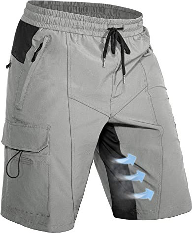 Hiauspor Pantaloni corti da trekking da uomo, per mountain bike, leggeri e ad asciugatura rapida, con 5 tasche, da uomo, per escursioni, trekking, estivi, mountain bike, lavoro, sport, Lime Bianco, L