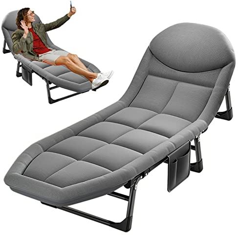 Plerile Klappbarer Sonnenliege Liegestuhl, Feldbett Gartenstuhl Mit Auflage Und Kopfstütze, 200 * 64cm Tragbare Campingliege Relaxliege Für Patio, Strand, Pool Und Garten (Color : Dark Gray)