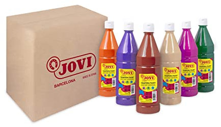Jovi - Tempera liquide, étui de 6 canettes de 1 L, couleurs secondaires, peinture à base d'ingrédients naturels, facile à laver, sans gluten, idéale pour un usage scolaire (511/6B)
