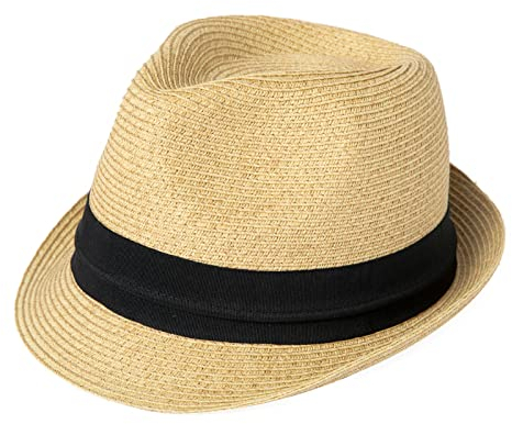 Comhats Herren Strohhut Sommerhut mit Sonnenschutz Panama Fedora Trilby Hut für Damen und Männer Faltbarer Strandhut Beige M
