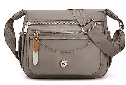 FANDARE Ultraleicht Damen Umhängetasche Nylon Schultertasche Handtaschen Elegant Umhängetasche mit verstellbarem breitem Riemen Frauen zum Umhängen Damentasche Multi-Tasche Messenger Bag Grau
