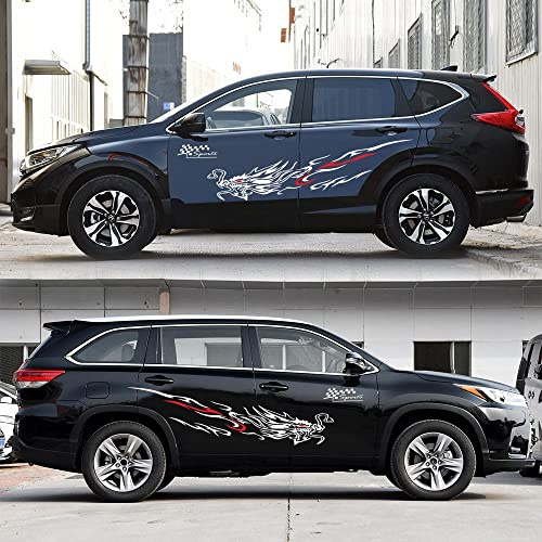 Autoaufkleber Drachen Aufklber für das ganze Auto, um Autos zu modifizieren und Kratzer abzudecken (Weiß+ rot)
