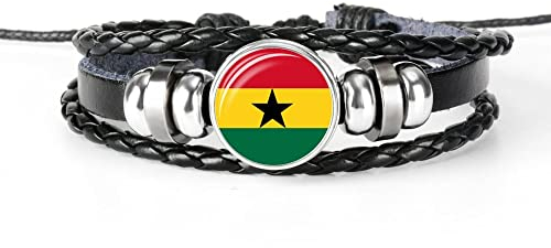 Gewebtes Armband Mit Ghana-Flagge - Punk-Armreif Aus Geflochtenem Leder Für Herren Und Damen, Verstellbar, Charm Neuheit Patriotischer Schmuck Rundes Abzeichen Armband Paar Accessoires Geschenk,Eins