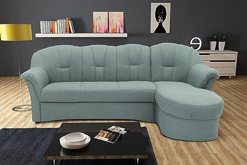 DOMO. collection Ecksofa Puno, kleines Sofa in L-Form mit Longchair, Couch, Polstermöbel, Eckcouch, 233 x 142 x 84 cm (BxTxH), eisblau