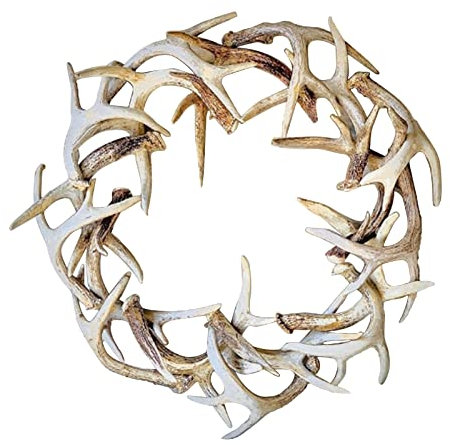 Couronne de Bois, Couronne de Bois de Ferme Rustique, Couronne de Faux Bois de Cerf, Couronne de Bois de Résine Faite à la Main, Couronnes de Noël de Faux Bois pour Décor D'arbre de(Blanc-30cm)