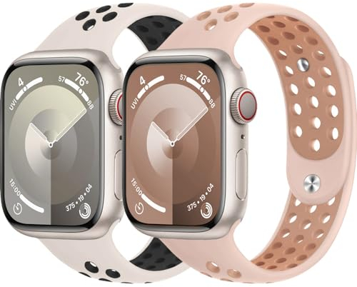 Bracelets Sport pour Apple Watch SE/2 40mm 41mm 38mm 44mm 45mm 42mm 46mm,Bracelet iWatch Ultra 2 49mm Homme/Femme,Banden Silicone Souple Respirant pour Apple Watch Serie 10 9 8 7 6 5 4 3 2 Nike+