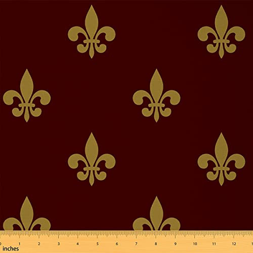 Fleur de lis Tissus au Metre, Vintage Royal Floral thème Tissu 184x150cm pour Chaises et projets de bricolage à la maison, Tissu imperméable à l'eau décoratif lys romantique, marron