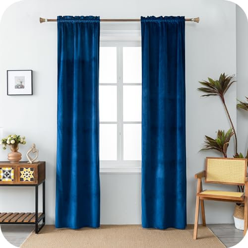 GIRASOLE HOME Coppia Tende Adelaide Morbide Oscuranti Termiche in Velluto 2 Pannelli da 70x240cm con Tasca, Blu