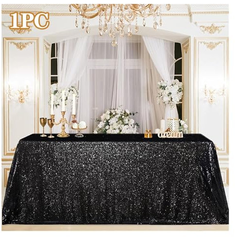 DUNSBY Nappe à Paillettes Rectangulaire Or Rose Argent Noire pour Mariage, Fête d'Anniversaire, Événement, Décor à la Maison (Couleur : Noir, Taille : 127X127cm)