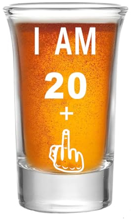 Hlukana 21st Birthday Shot Glass, 21 + Middle Finger Funny Birthday Gifts For Him Or Her, Birthday Decorations Gifts For Men, Women, daughter, Sister, Friend - Twenty One Birthday Shot Glass (1.5 oz)