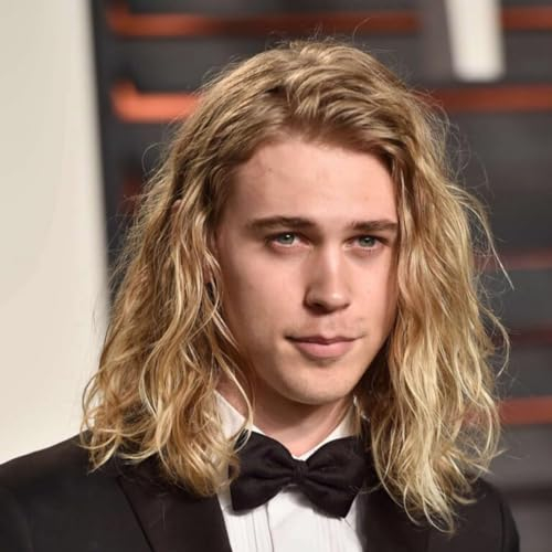 Qnbiar Blonde lange Perücke Männer Locken mittellang Kunsthaar Männer Cosplay Kostüm Perücke