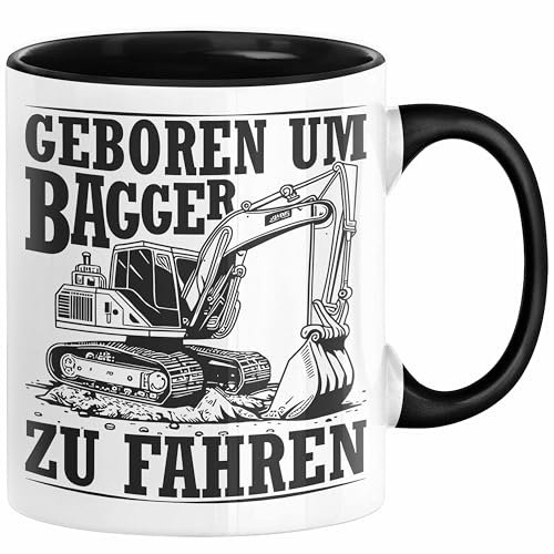 Baggerfahrer Tasse Geschenk Baggerfahrender Geboren Um Bagger Zu Fahren Geschenkidee Baustelle (Schwarz)