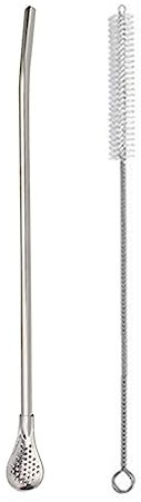 Yerba Mate Bombilla cannuccia – cannucce in acciaio inox con cucchiaio filtro – cucchiai filtrati rimovibili, cannucce riutilizzabili, per tè sfuso, caffè, bevande, con spazzole per la pulizia, 245 mm