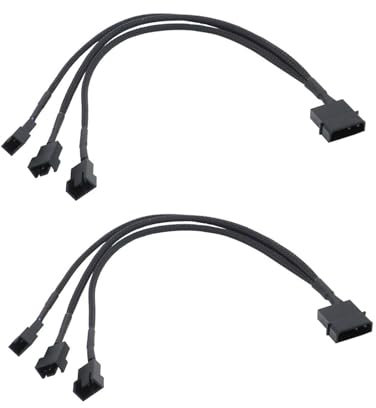 SHAOYAYAZHANG 2 Pack Molex to 3 Pin Fan Adapter Computer PC Case Fan Power Splitter Cable for Molex to 4 pin 12V PWM Splitter Sleeved Braided Cable (1 to 3)