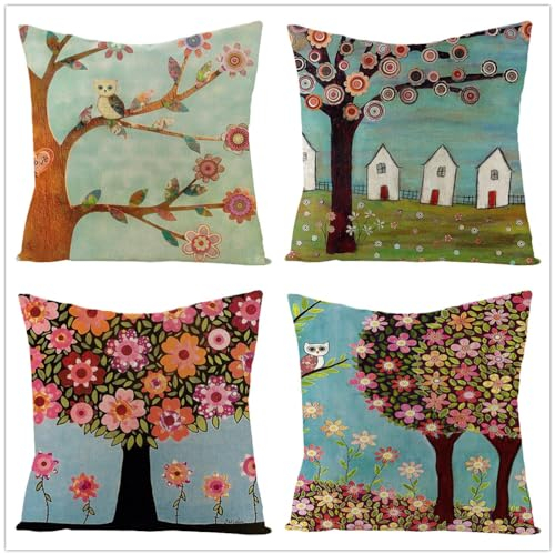 Kinde Kissenbezug 60x60 Blau Rot Couchkissen Superweicher Baumwolle Hanf Kissenbezüge Resistent Atmungsaktiv Kopfkissenbezug Verdecktem Zip Voll Waschbar Sofakissen 60x60cm/4 Pcs, 5165654