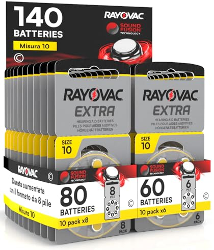 140 Rayovac Batterie per Apparecchi Acustici Misura Extra 10 Sound Fusion Technology - 10 Blister da 6 e 10 Blister da 8 Pile