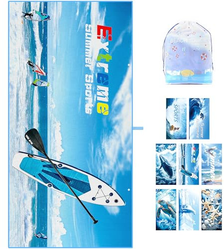 ZIOSINM Strandtuch 180 * 90cm Strandhandtuch Mikrofaser Badetuch Groß, Mikrofaser Strandhandtücher Handtuch Beach Towel XXL für Schwimmen, Strand, Reisen, Sandabweisend (Surfbrett)