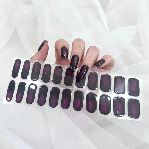 22pcs Gel Nail Stickers - Nagelfolie Selbstklebend für UV Lampe Nagelaufkleber Art Nail Full Wraps - Nailwraps Nagellackstreifen zum aufkleben (Schwarz Lila)