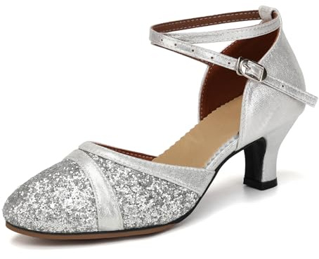 Uonpie Damen Latein Tanzschuhe Geschlossene Zehe Pailletten Schuhe Niedriger Absatz Gesellschaftstanzschuhe
