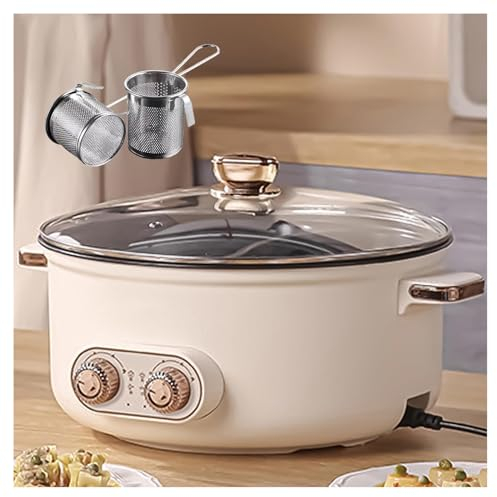 HJXBD888 Fondue Chinoise Electrique, Double Interrupteur de Commande Coupure Automatique De L'Alimentation Feu à Trois Vitesses Hot Pot, Convient Aux Petites FêTes (avec 2 Filets Non éTanches),7.5L