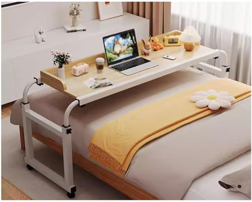SFNIOKFG Überbetttisch mit Rollen, Querbetttisch, Überbetttisch mit Rollen, Steharbeitsplatz, Laptopwagen, Betttisch, Lesetisch, einfacher Büro-Doppel-Arbeitstisch (Größe: 140 x 45 cm, Farb