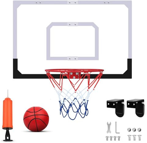 Panier Basket Mural,Panier Basket Interieur-Mini Panier de Basket pour Chambre avec 1 Pièces Balles,Pompe de Gonflage,Filet et Backboard,Monté Sur La Porte,Cadeaux pour Garçons Filles et Adultes