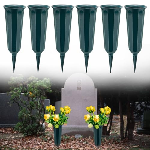 Grabvase mit Erdspieß Friedhofsvase Grabvasen Friedhof Grabvase mit Sockel 25 x 9,8 cm Grabvaseneinsatz Grabschmuck (grün)