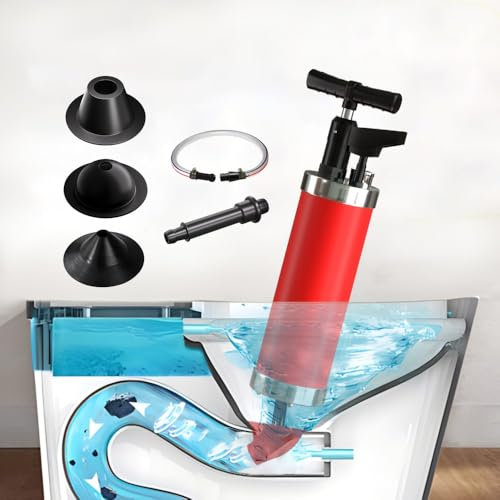 Qcesorib Sturalavandini a Pressione con 4 Ventose, Pompa Stura Scarichi a Pressione con Tubo di Collegamento, Sturalavandino ad Aria Compressa con Manometro Visivo, per WC Lavandino