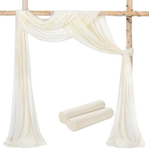2 Stück Vorhang Hintergrund Hochzeit Creme70x560cm Wandbehang Hintergrund Vorhang Hochzeit Dekoration für Taufe Hochzeiten Party Dekoration