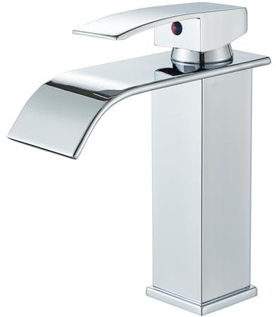 JUNSNEHNG Miscelatore per Bagno, Miscelatore Monocomando a Cascata per Acqua Calda e Fredda, Miscelatore per Lavabo Galvanizzato