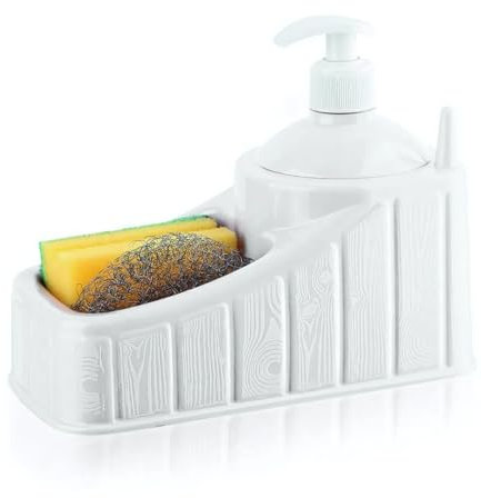 PARENCE.- Organisateur d'Évier Multifonction avec Distributeur de Savon et Range-Éponges - Polyvalent et Élégant - Distributeur de Liquide Vaisselle avec Éponges Fournies !, Blanc