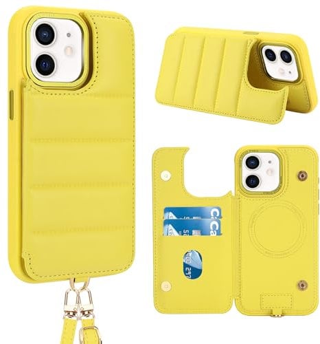 Butnyeoe Crossbody Wallet Case for iPhone 11(6,1) with Card Holder Magnetic Charging Kickstand,Flip Leather Phone Case,RFID Blocking Protective Cover,Wrist Strap Lanyard Handbag,Yellow