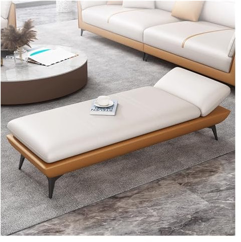 Luxuriöse Leder-Tritthocker Sitzbank mit Metallbeinen für bequemes Sitzen im Wohnzimmer, Eingangsbereich oder Esszimmer, Orange, 150 x 50 cm, stilvoller Fußhocker für Hochbetten
