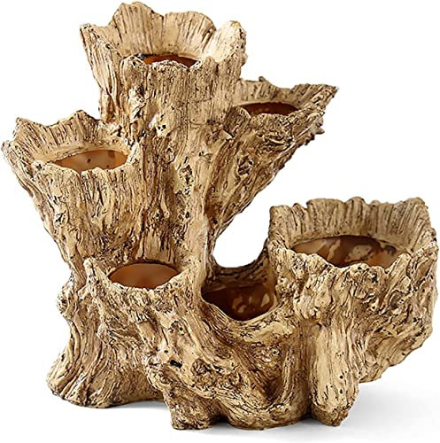 TianqqYongyong Macetas, maceta para suculentas de madera flotante, maceta artificial para suculentas, contenedor de flores para plantas, para decoración interior y exterior